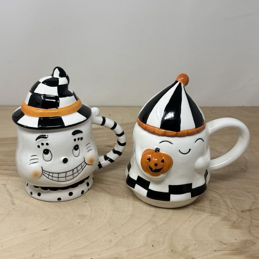 Jack O Lantern Lane Ceramic Halloween Ghost Mugs Removeable Hat Lid Mug Cup